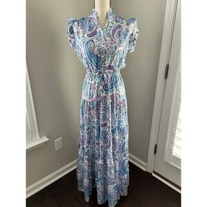 Pinch Blue Paisley Flutter Sleeve Maxi Dress Size Small EUC
